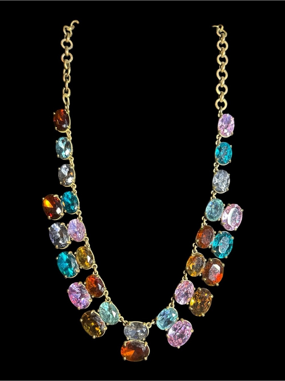 J.Crew Multicolor Crystal Statement Necklace Signed Gold Tone
